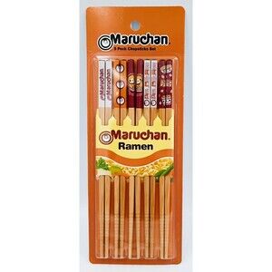 Official Maruchan Ramen 5 Pack Chopsticks Set Wood Bamboo Noodle Cutlery NEW